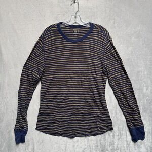 Gap Shirt Mens Large Blue Yellow Stripe Waffle Thermal Long Sleeve Top Crewneck